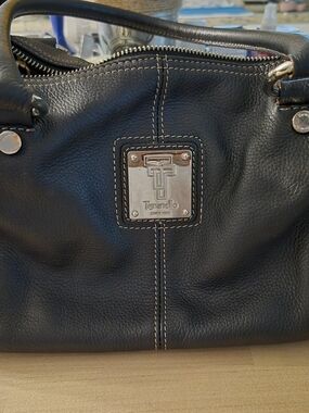 Tignanello Black Leather Satchel with Contrast Stitching